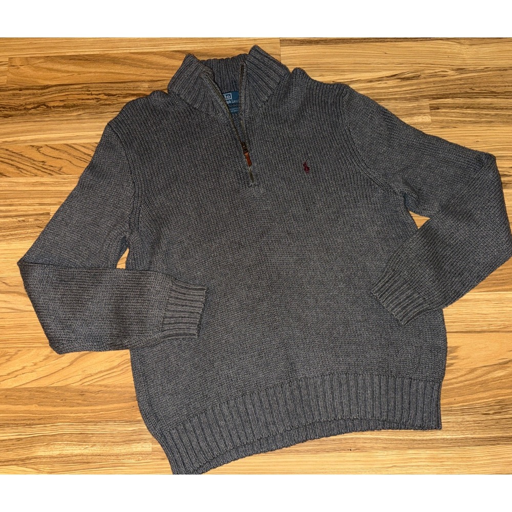 Polo Ralph Lauren Vintage 90s Quarter Zip Sweater Charcoal Grey Mens XL